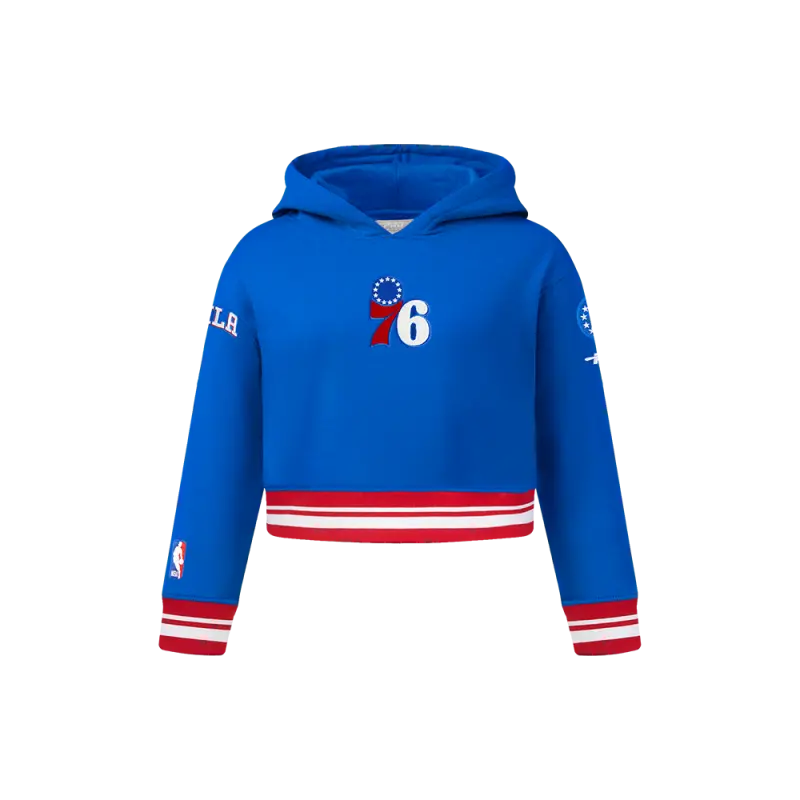 nba philadelphia 76ers retro classic little girls rib fleece pullover hoodie royal bluered