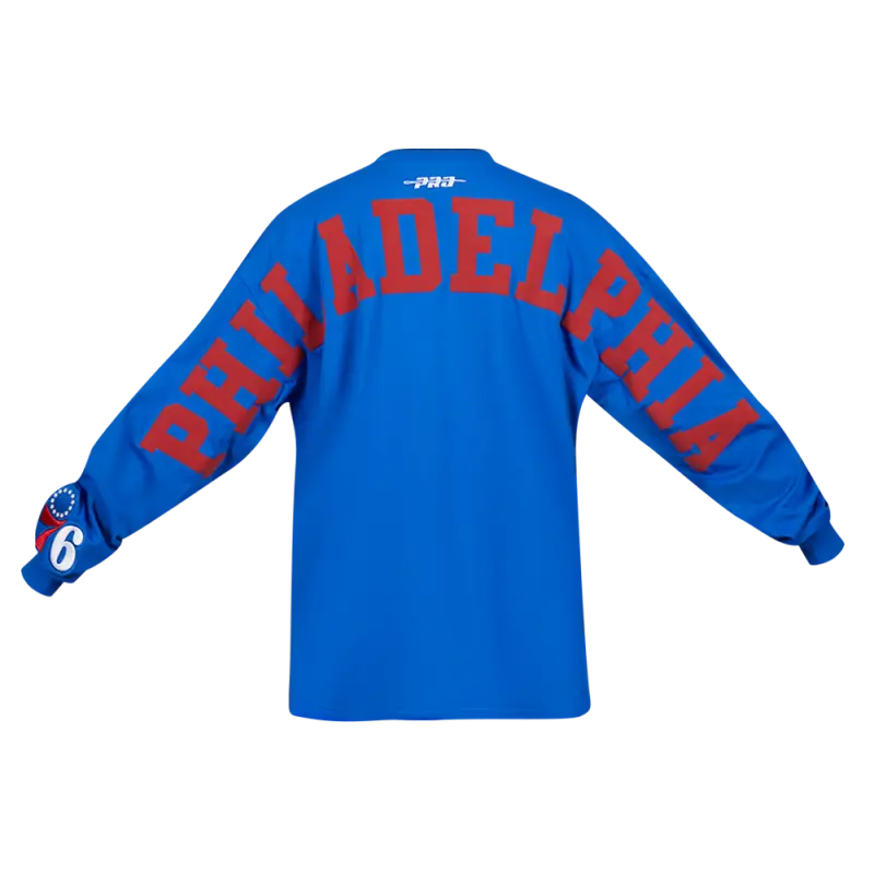 nba philadelphia 76ers wingspan mens drop shoulder ls tee royal blue
