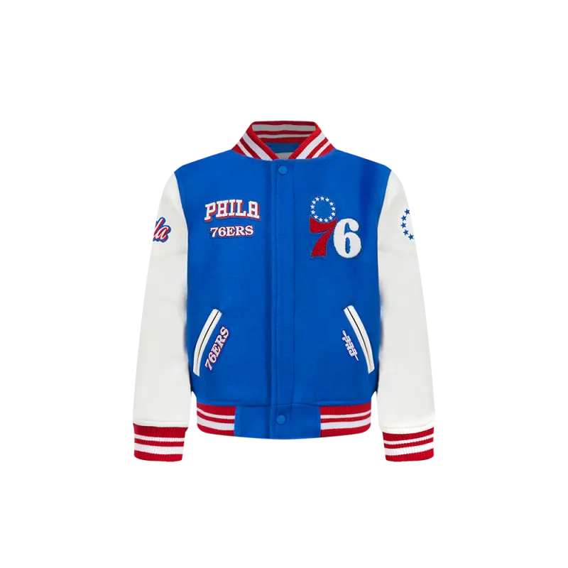 nba philadelphia 76ers retro classic toddler boys rib wool varsity jacket royal bluered