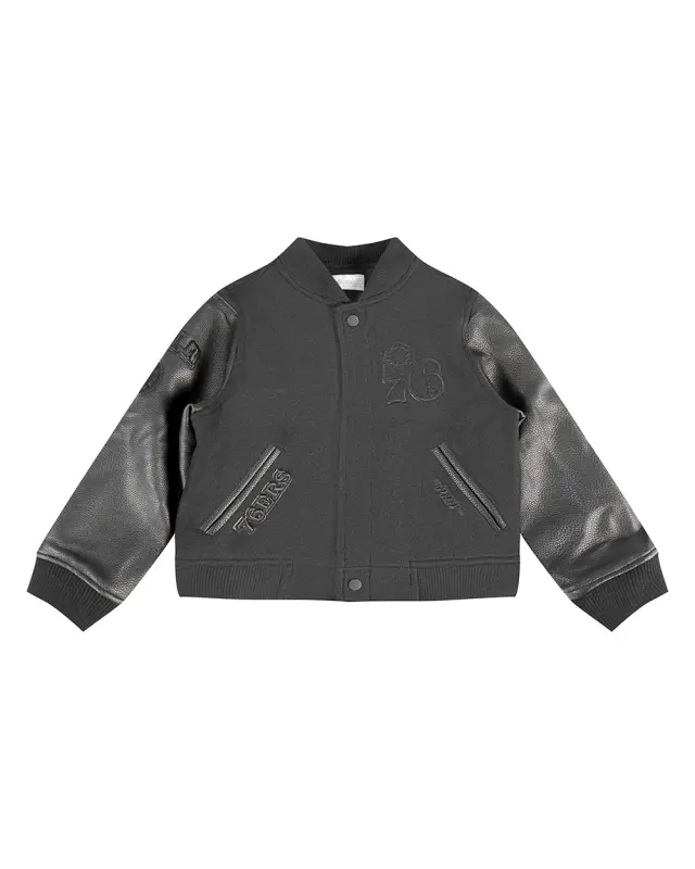 nba philadelphia 76ers triple black little boys wool varsity jacket jet black
