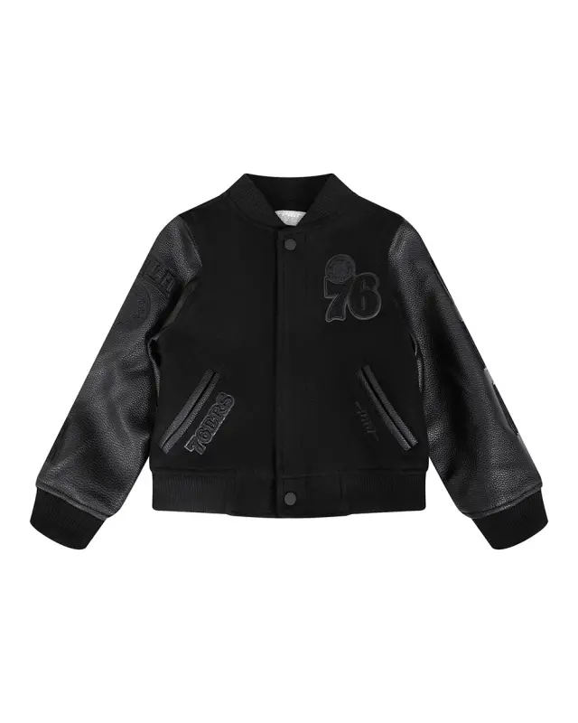nba philadelphia 76ers triple black toddler boys wool varsity jacket jet black