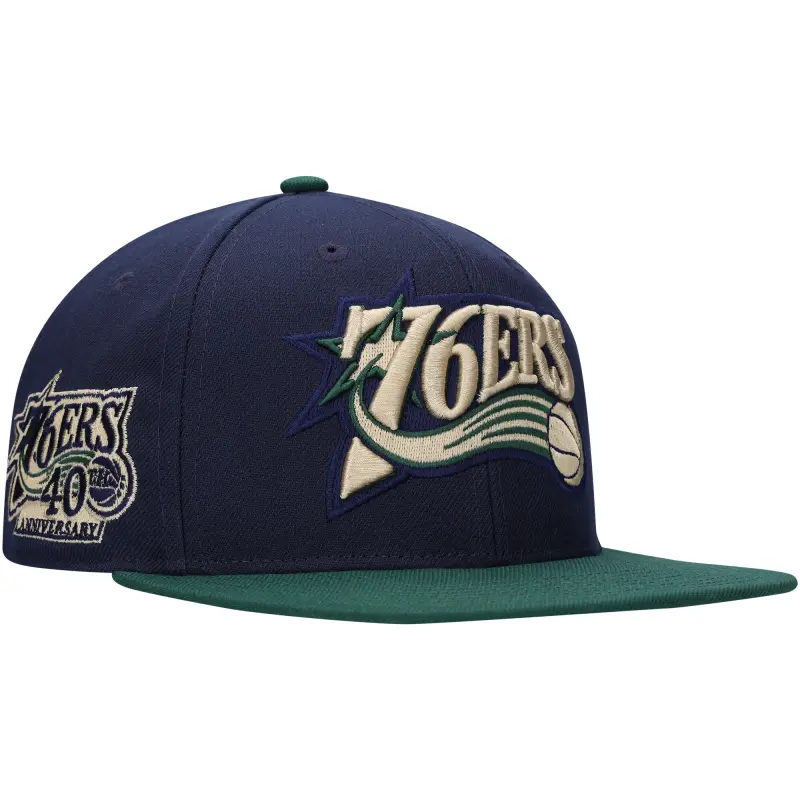 men8217s philadelphia 76ers mitchell amp ness navygreen hardwood classics grassland fitted hat