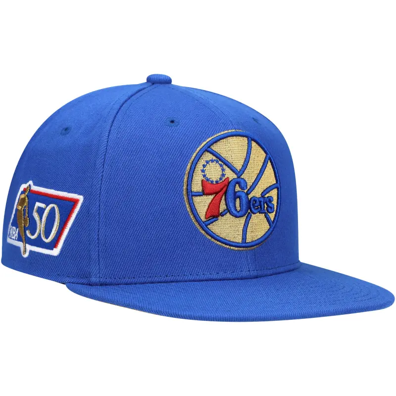 men8217s philadelphia 76ers mitchell amp ness royal 50th anniversary snapback hat