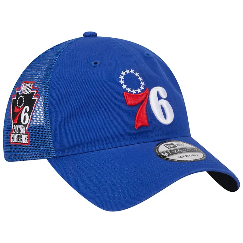 men8217s philadelphia 76ers new era royal distinct side patch trucker 9twenty adjustable hat