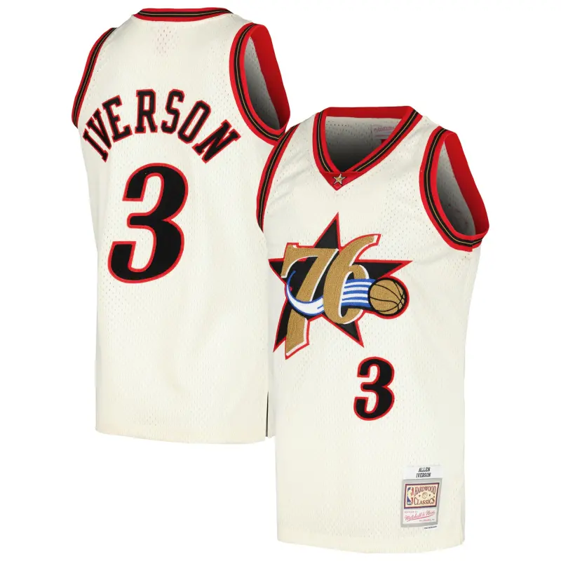 men8217s philadelphia 76ers allen iverson mitchell amp ness cream chainstitch swingman jersey
