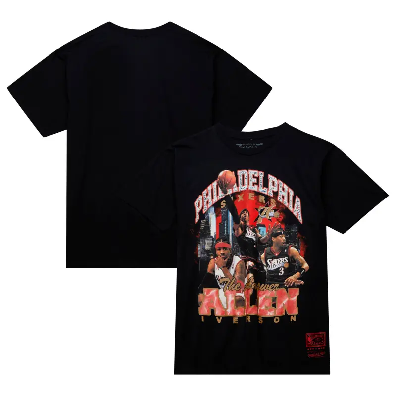 men8217s philadelphia 76ers allen iverson mitchell amp ness black hardwood classics bling concert player t-shirt