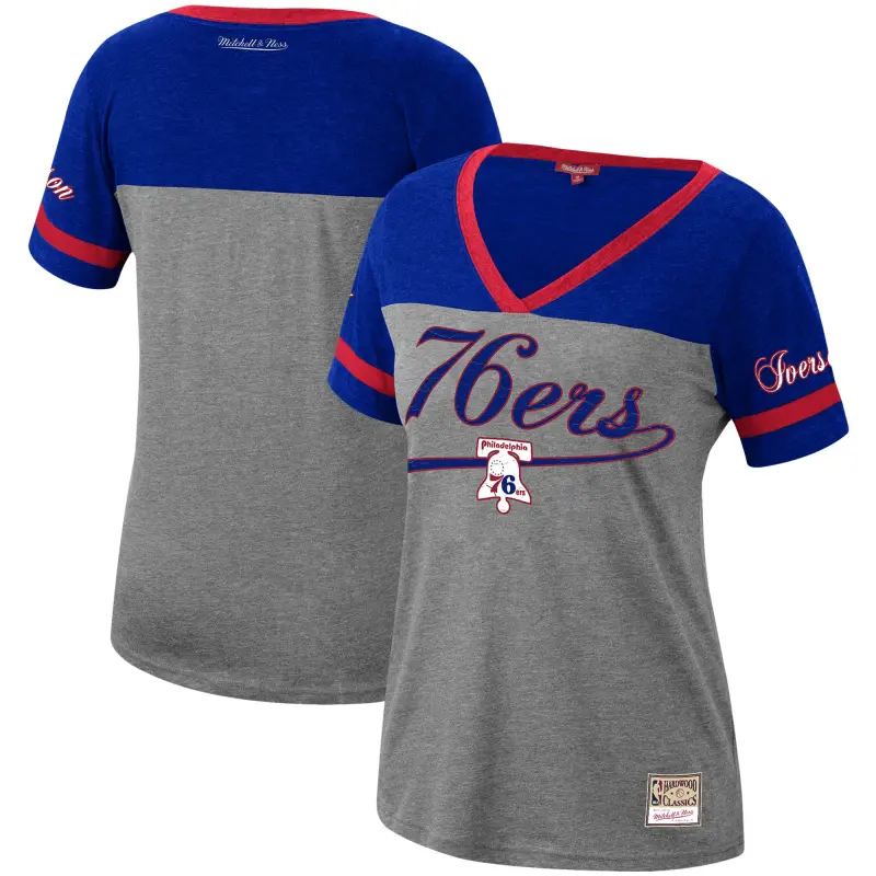women8217s philadelphia 76ers allen iverson mitchell amp ness heathered charcoal team captain v-neck t-shirt