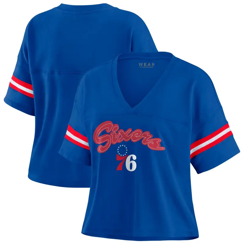 women8217s philadelphia 76ers wear by erin andrews royal plus size color block boxy v-neck t-shirt