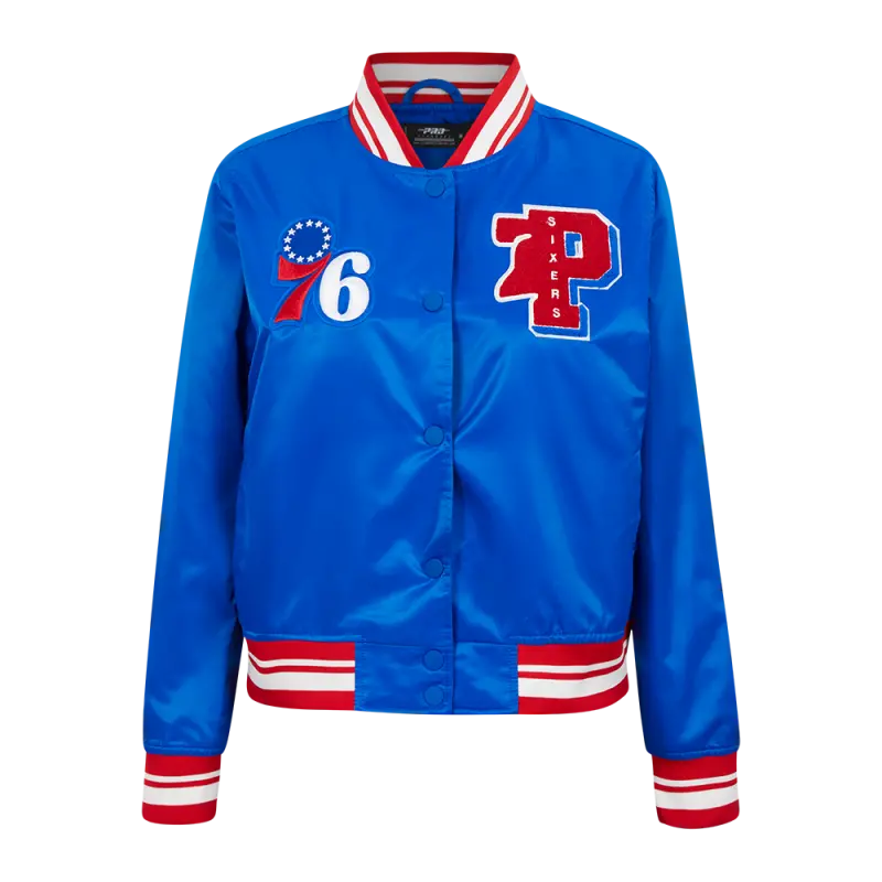 nba philadelphia 76ers mashup womens rib satin jacket royal bluered