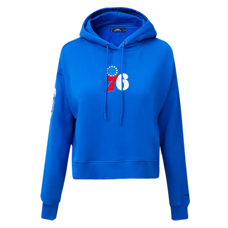 nba philadelphia 76ers classic womens cropped pullover hoodie royal blue